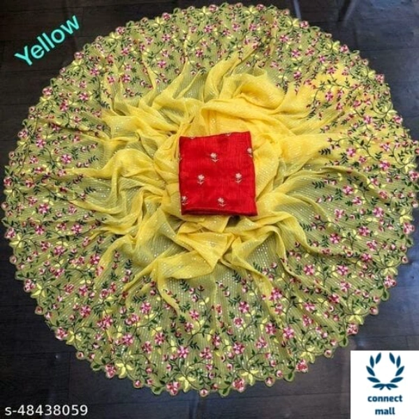 Charvi Voguish Sarees Georgette Saree - Saree Length Size:5.5m Blouse Length Size:0.8m, Yellow, Georgette, Blouse Fabric:Art Silk, Multipack:1